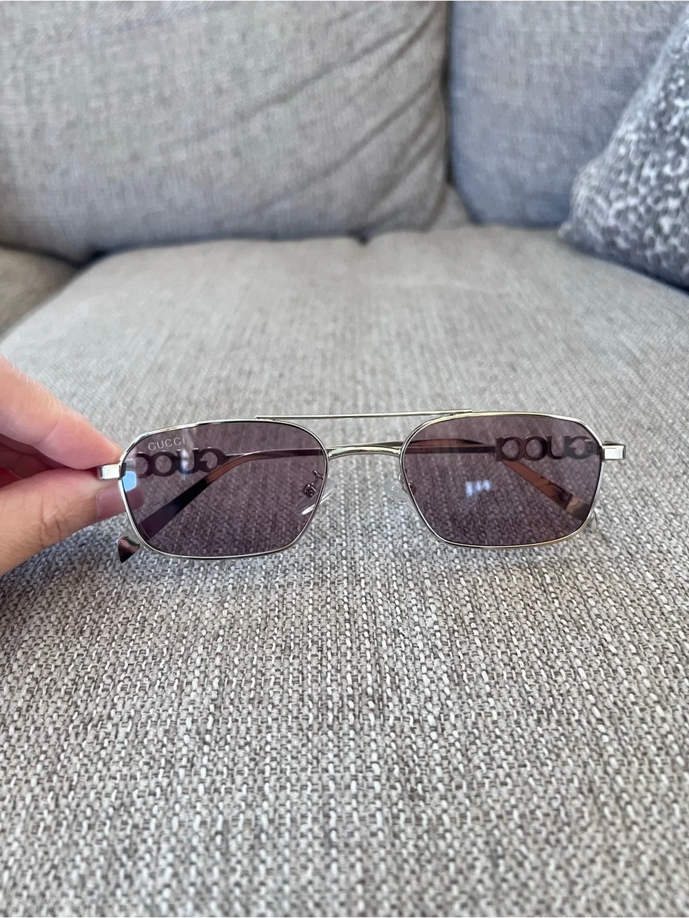 Gucci Petit GG Silver Frame Sunglasses with Purple Lenses